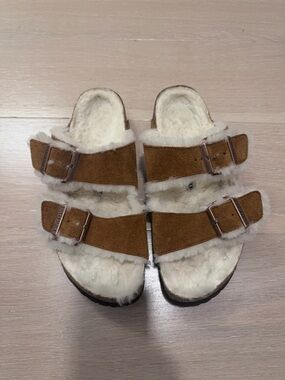 Birkenstock Arizona Suede Shearling Lined Brown